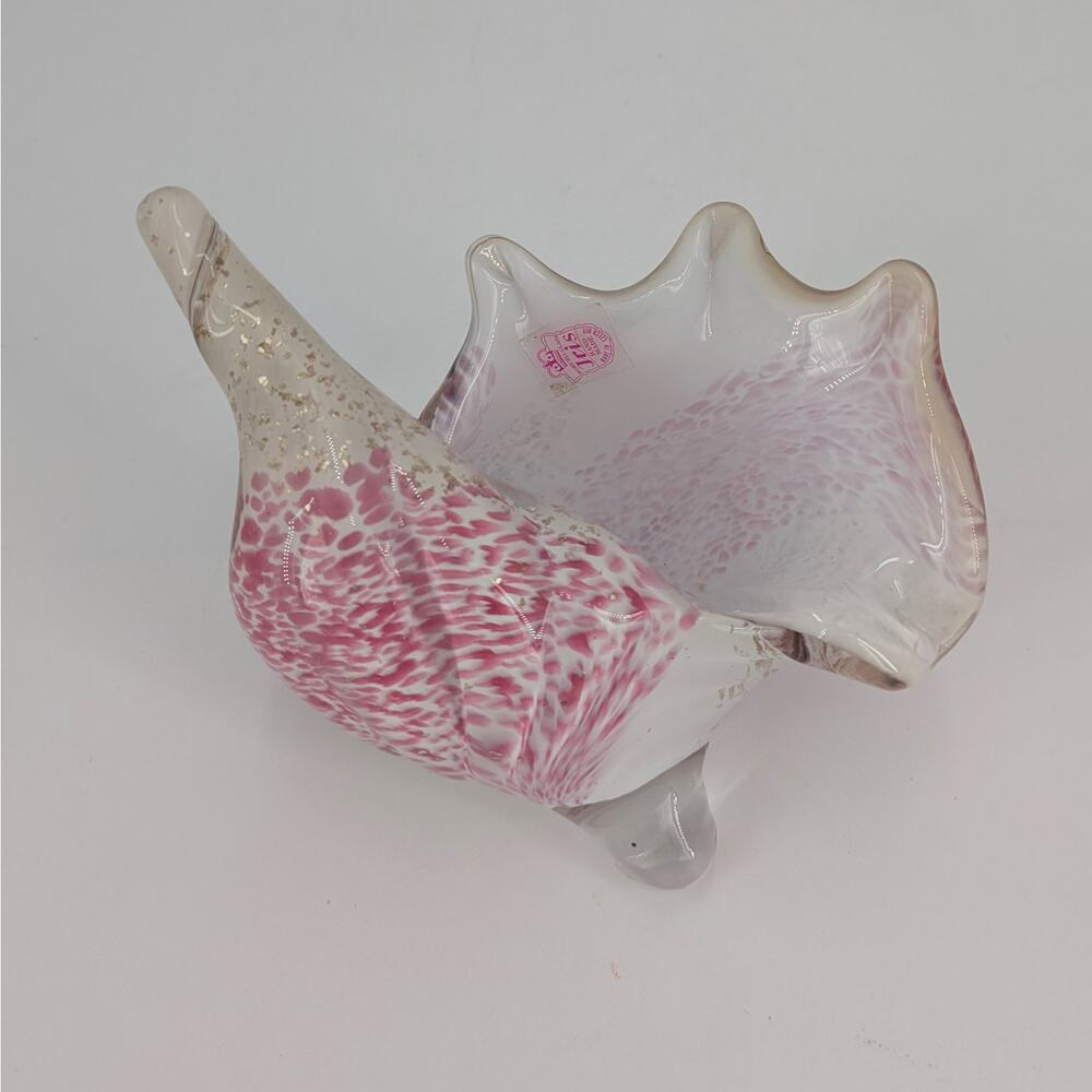 Hand Blown Glass Sea Shell Iris Bohemia Art Glass Czech Republic Pink Gold Coast